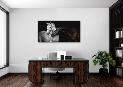 Jiuqinghua Wall Art Canvas Print Picture White and Brown Horses 1 Panel Wild Animal Painting
