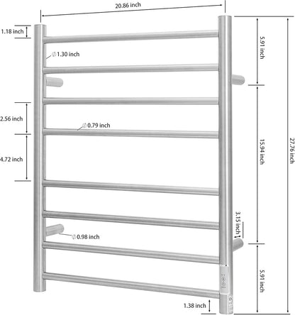 KEG Towel Warmer Wall Mounted with Built-in Timer 8 Bars Electric Stainless Steel Heated Towel