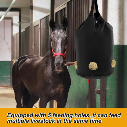 2 Pcs hay Bags for Horses Goats Slow Feed 1680D Oxford Bag Black Large Capacity Net Open Feed Hole