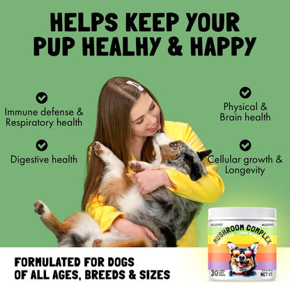 Mushroom Complex Treats for Dogs with Reishi, Shiitake, and Turkey Tail Mushrooms for Cognition and
