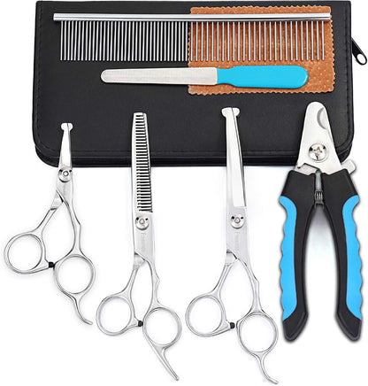 Dog Grooming Scissors Kit, Safety Round Tip, Heavy Duty Stainless Steel Dog Scissors and Nail