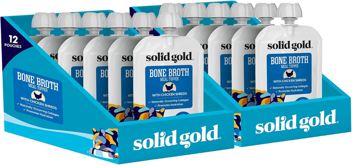 Solid Gold Bone Broth Cat Food Topper - Limited Ingredient Lickable Cat Broth Pouches w/Chicken
