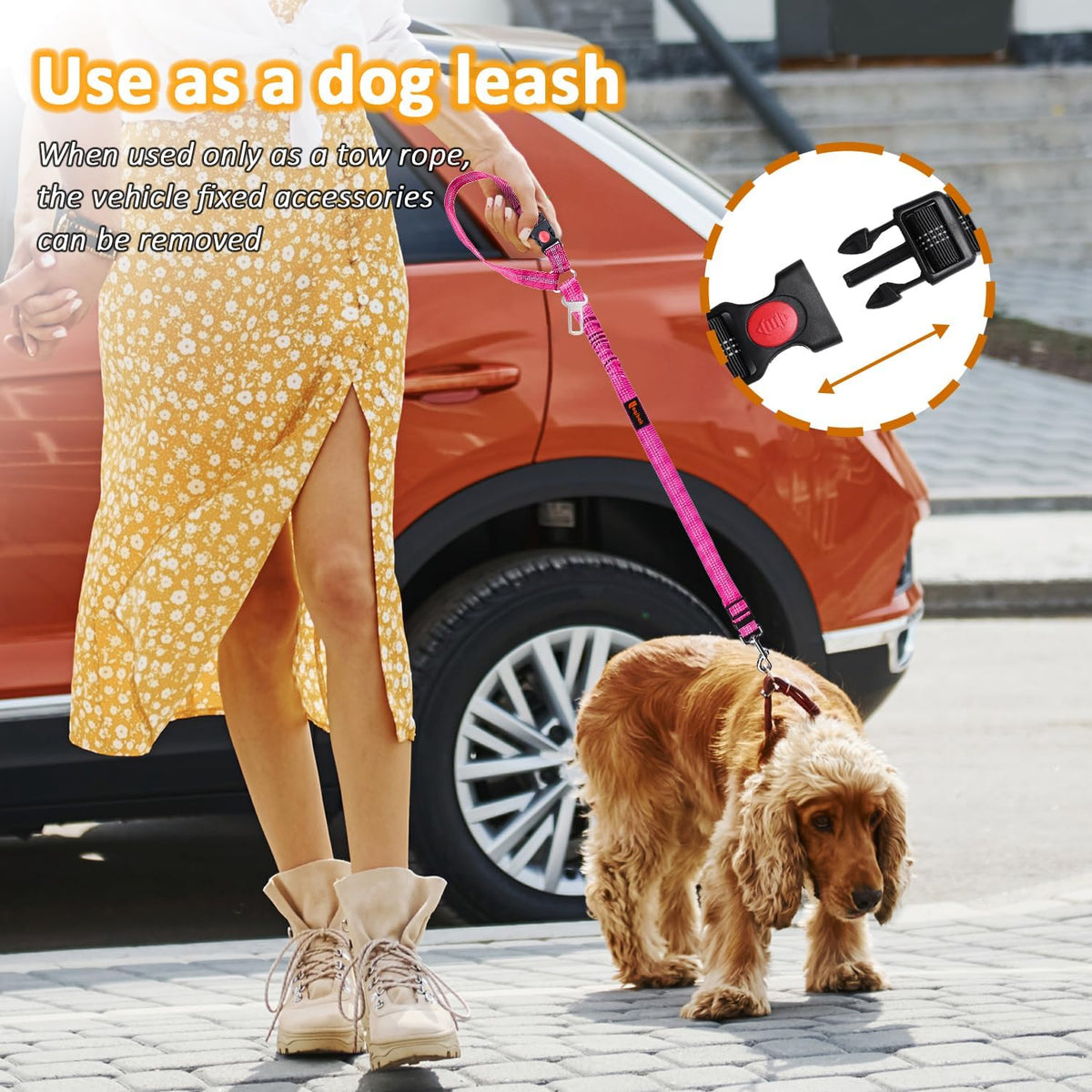 Removable Dog Seat Belt Harness for Car, 3 in 1 Pet Dog Car Seatbelt Leash, Retractable Restraint