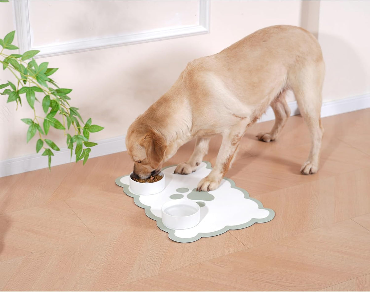Ralxion Scalloped Dog Feeding Mat, Absorbent Mats for Dog Food and Water Bowl, Dispenser, Cute