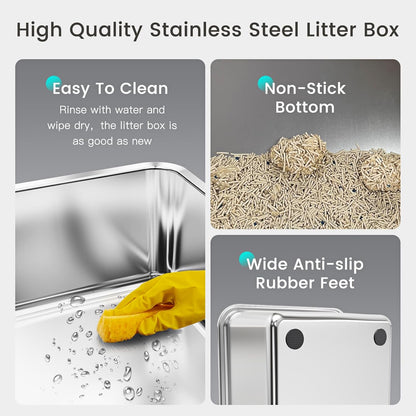 Tripamin 15” XL Stainless Steel Cat Litter Box Enclosure, XXL Stainless Steel High Sides with Lid