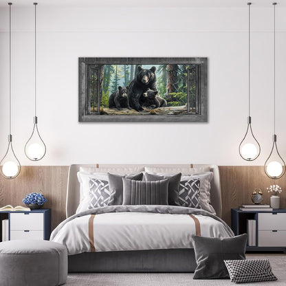 Large Wall Art Black Bear Canvas Cabin Living Room Pictures Prints Forest Oversize Wall Decor