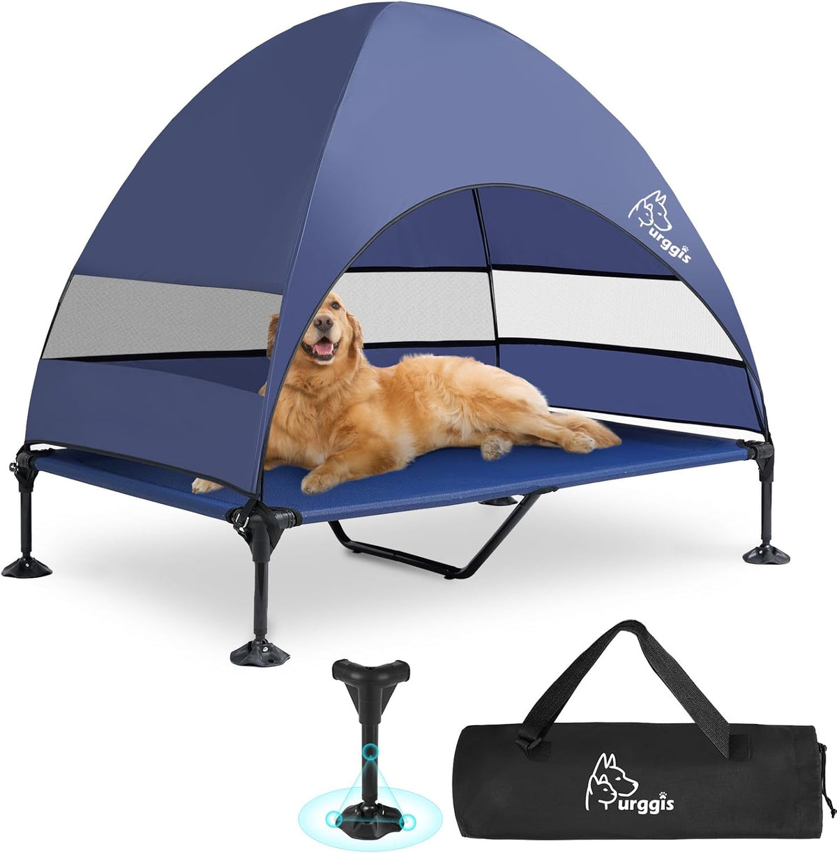 Upgraded Elevated Dog Bed with Canopy, Portable Raised Outdoor Dog Bed with Stable Anti-Slip Feet