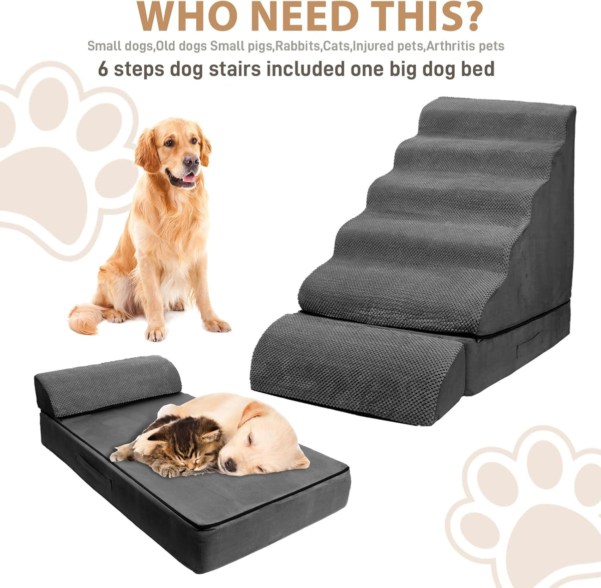 Soft Dog Stairs & Steps for High Beds 24-28 Inches Tall for Small Dogs, LitaiL Pet Stairs/Steps for