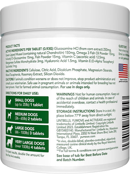 Yumove Hip & Joint Supplement for Dogs - with Glucosamine Chondroitin, Omega 3, Hyaluronic Acid