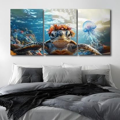 Wivsev Sea Turtle Canvas Wall Art,Under Sea Wall Art,Sea Life Pictures Wall Decor,Ocean Animal
