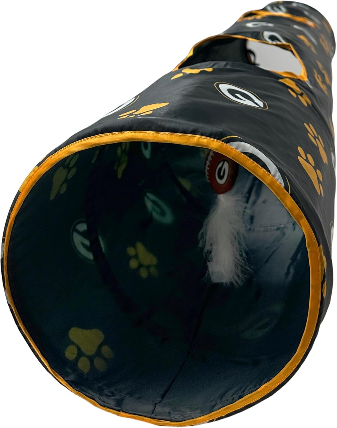 NFL Green Bay Packers Cat Tunnel Tube Toy with Plush Football Catnip and Feathers Collapsible
