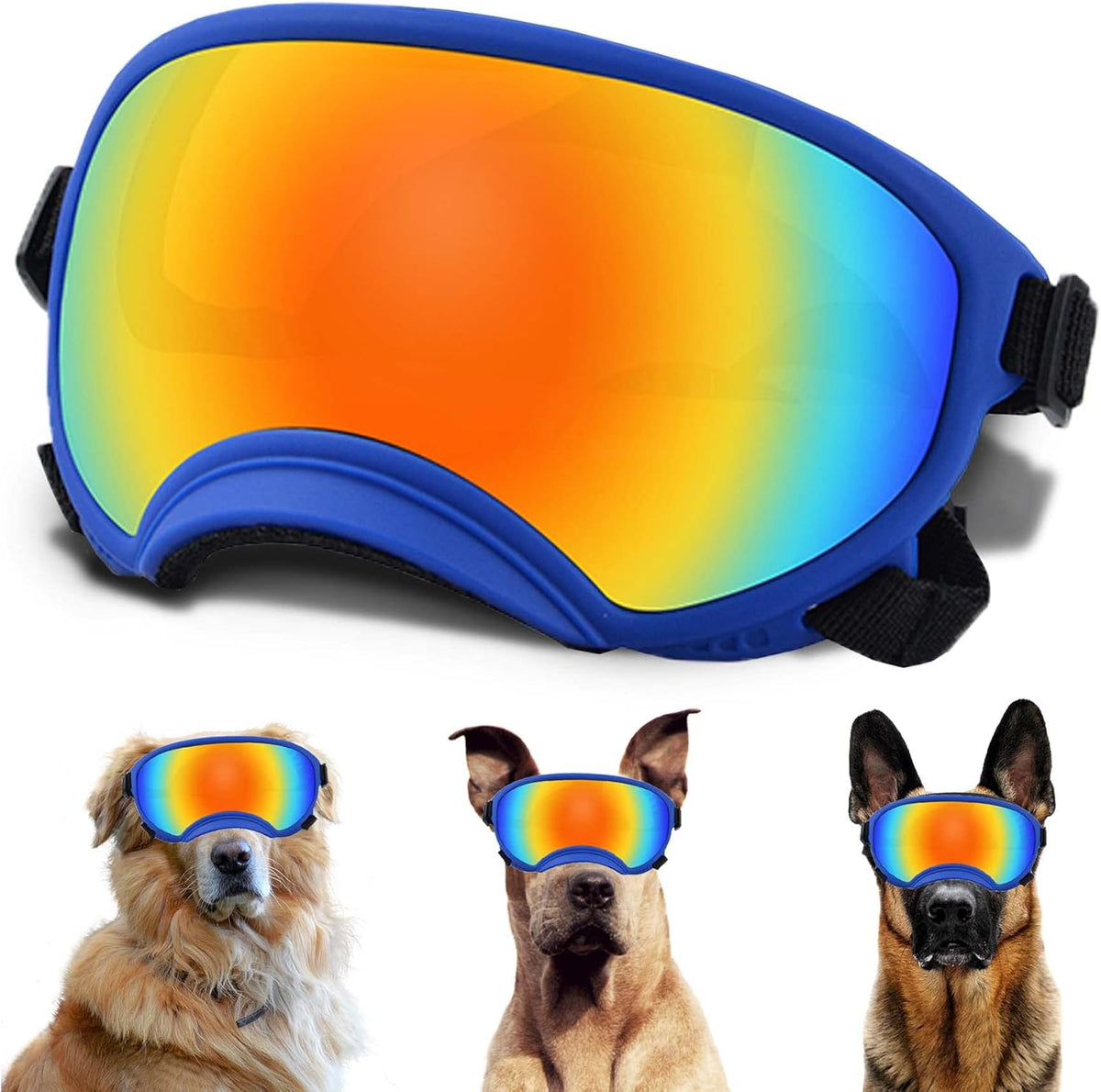 Winproof Large Dog Sunglasses with Adjustable Strap, UV Protection, Soft Goggles for Medium-Large