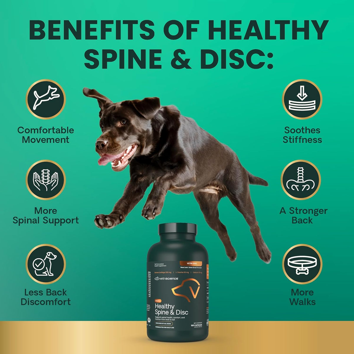 VetriScience Healthy Spine & Disc Easy-Open Capsules, Back & Spinal Support Chondroitin & Taurine