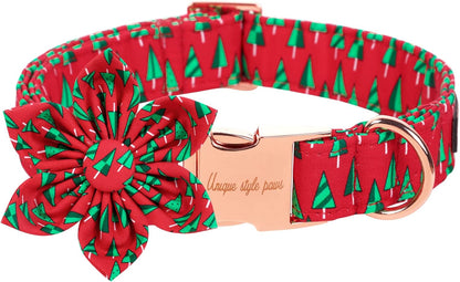 Unique style paws Christmas Dog Collar with Flower Best Winter for Small Medium Large Dogs