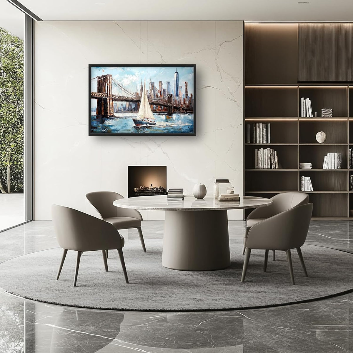 Extra Large Sailboat Framed Wall Art for Living Room,Oversized New York Brooklyn Bridge Pictures