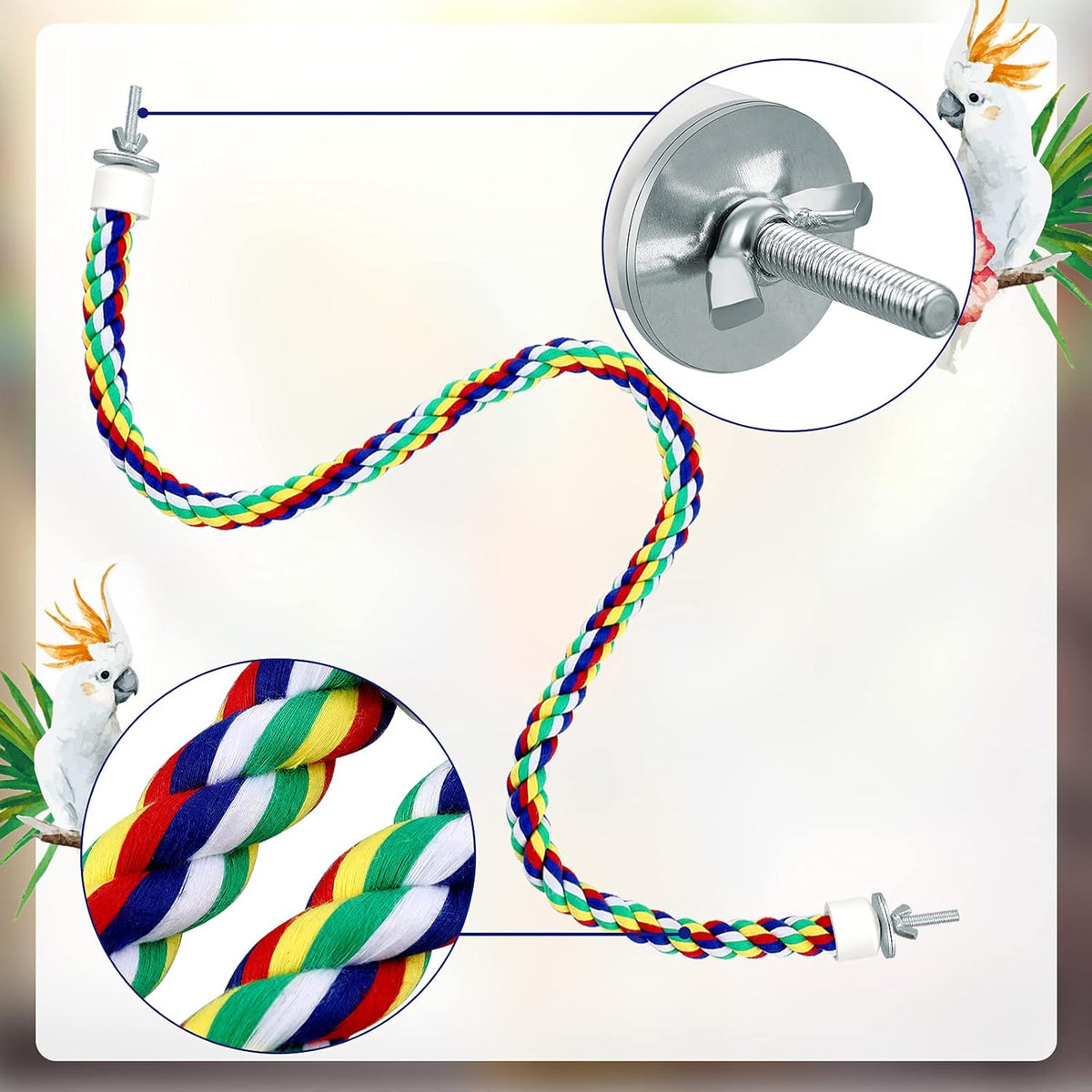 Weewooday 2 Pcs Bird Rope Perches Climbing Rope Bird Cage Accessories for Parrots, Parakeets