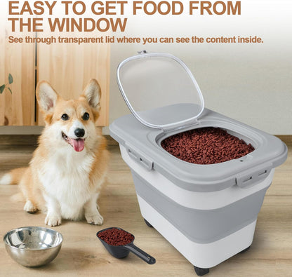 Dog Food Storage Container, 10-20lbs Collapsible Dog Cat Food Containers with Airtight Clear