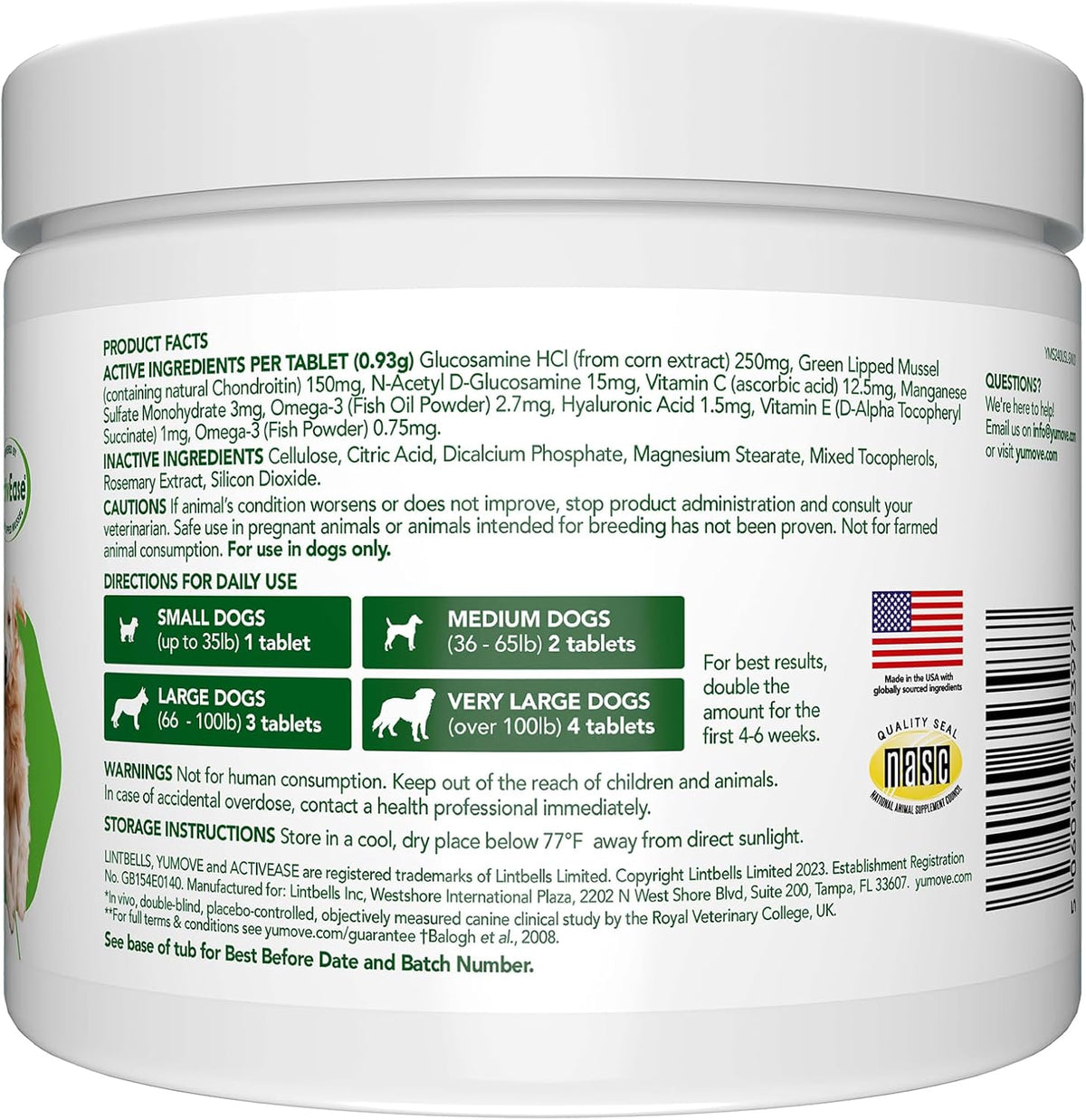 Yumove Hip & Joint Supplement for Dogs - with Glucosamine Chondroitin, Omega 3, Hyaluronic Acid
