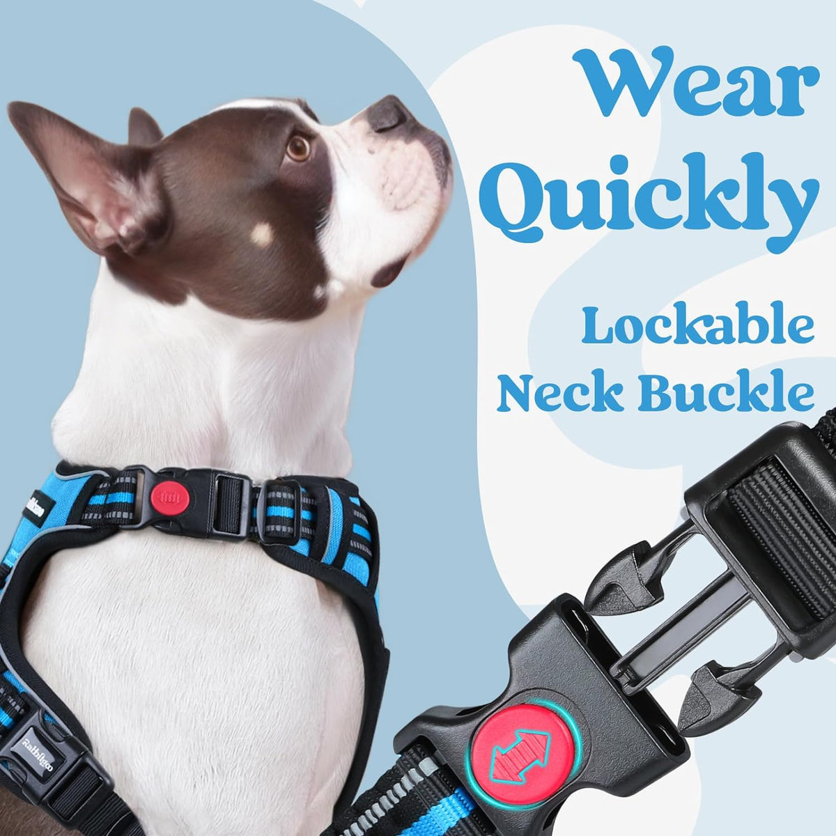 rabbitgoo Dog Harness Small Sized, No Pull Pet Harness with 3 Buckles, Adjustable Soft Padded Vest
