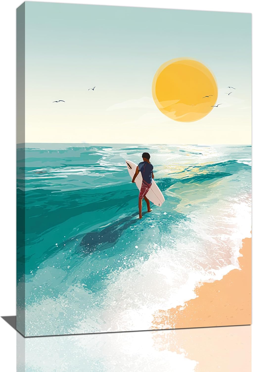 Beach Surfing Wall Art Ocean Coastal Wave Canvas Wall Decor Summer Nature Seascape Pictures