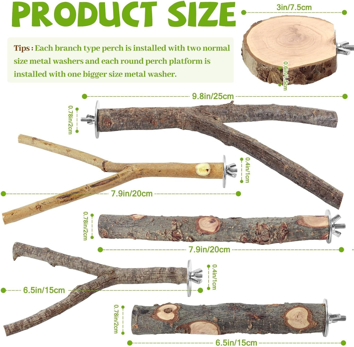 Natural Wood Bird Perches for Cage, Parrot Perch Stand & Platform, Bird Cage Accessories for
