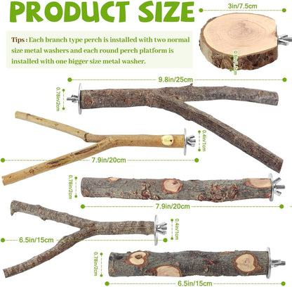 Natural Wood Bird Perches for Cage, Parrot Perch Stand & Platform, Bird Cage Accessories for
