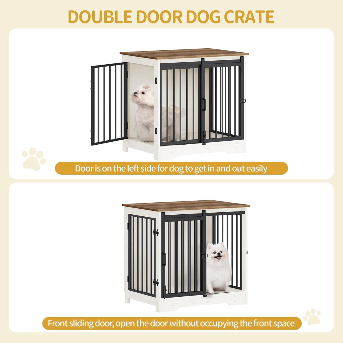 27.2" Dog Crate Furniture with Barn Door, Heavy Duty Dog Kennel Indoor with 2 Doors, Wooden Pet