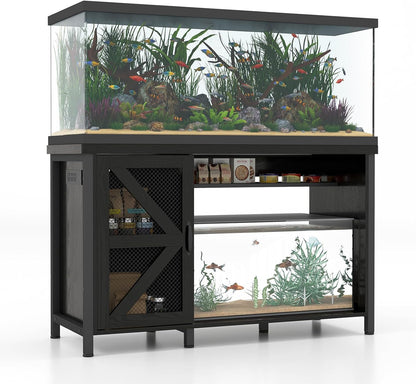 Verano 55-75 Gallon Aquarium Stand with Storage Cabinet, Fish Tank Stand with Power Outlets & LED