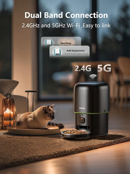 Automatic Cat Feeder with Camera - 5G WiFi Auto Cat Food Dispenser, 1080P HD Video with Night