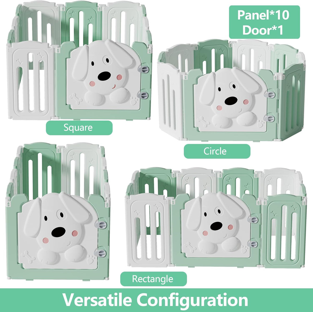 Foldable Dog Play Pen Indoors, Non-Slip Sturdy Puppy Playpen with Door, 25.5" H 10-Panel Adjustable