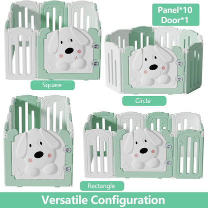 Foldable Dog Play Pen Indoors, Non-Slip Sturdy Puppy Playpen with Door, 25.5" H 10-Panel Adjustable