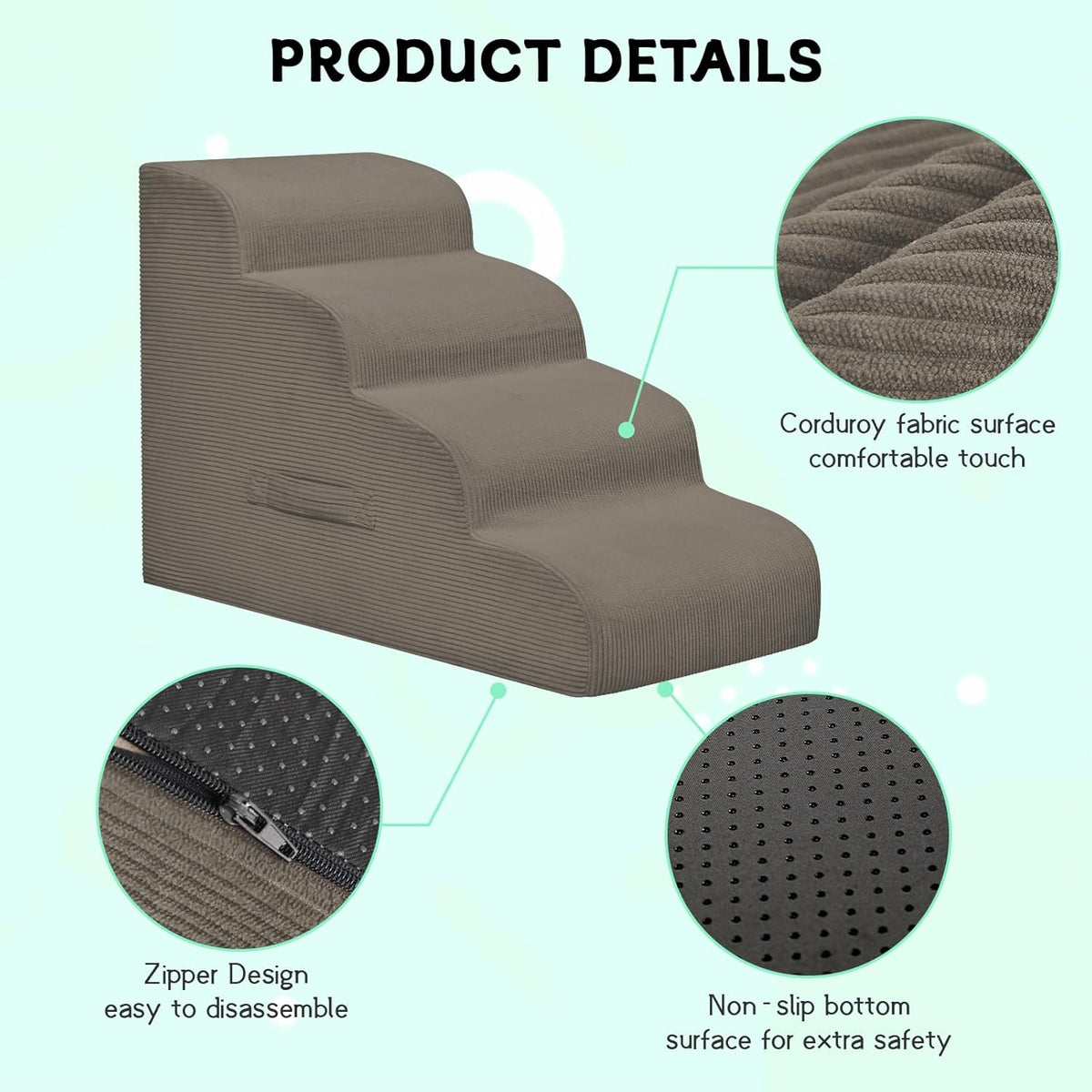 Dog Steps for Small Dogs, 4-Step Pet Ramp Stairs for High Beds and Sofa, Non-Slip Pet Stairs for
