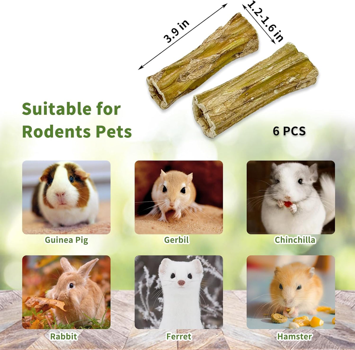 Fhiny Rabbit Chew Toys, 6 PCS 3.9" Natural Papaya Wood Chew Sticks Guinea Pig Treats for Dental