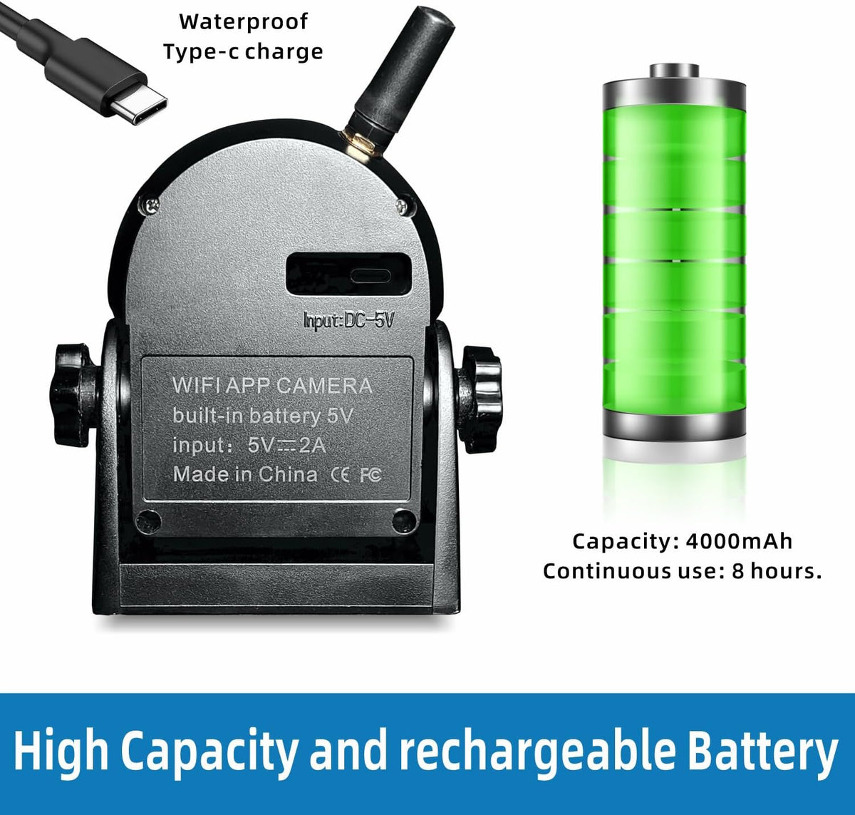 Magnetic Wireless Backup Camera-WiFi Reversing Camera with Rechargeable Battery, IP68 Waterproof