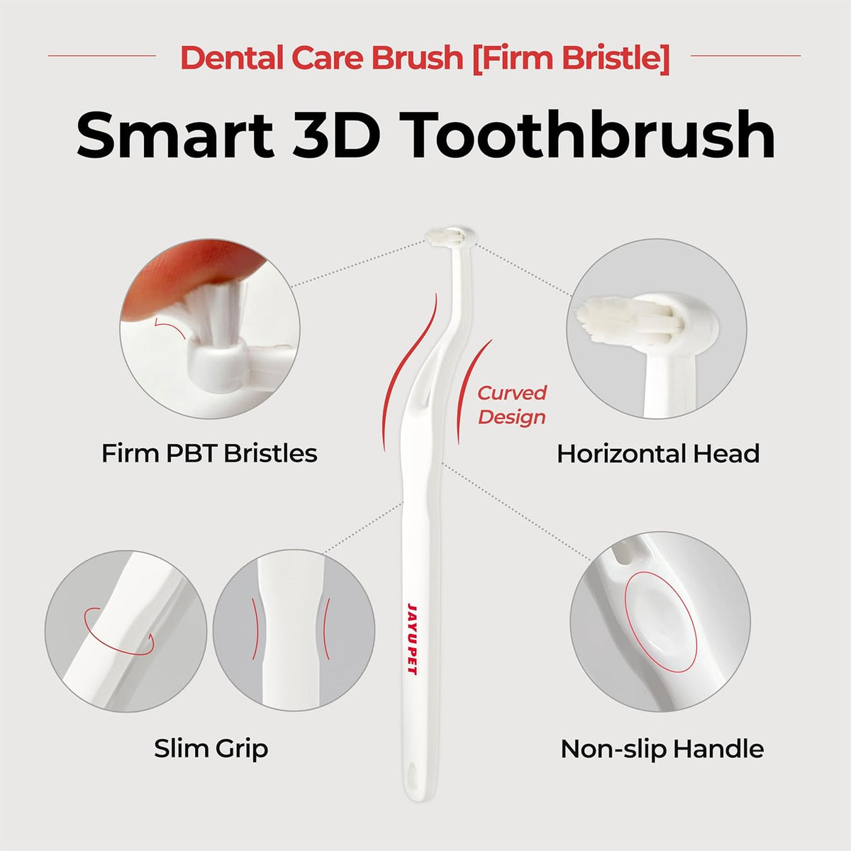 JAYU PET Dental Care Brush (Firm Bristles) 1ea - Resilient Dog Toothbrush, Cat Toothbrush for