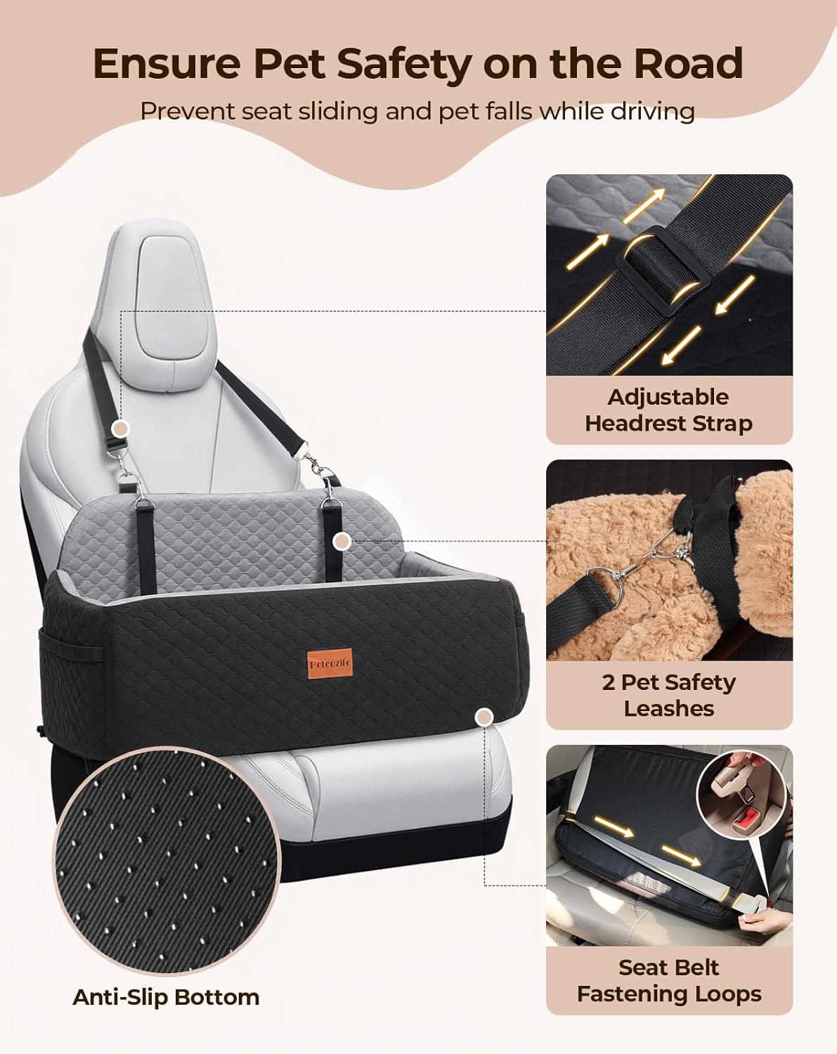 Dog Car Seat for Large Medium Dogs, Pet Car Seat Under 55 lbs or 2 Puppies, Removable Washable Pets