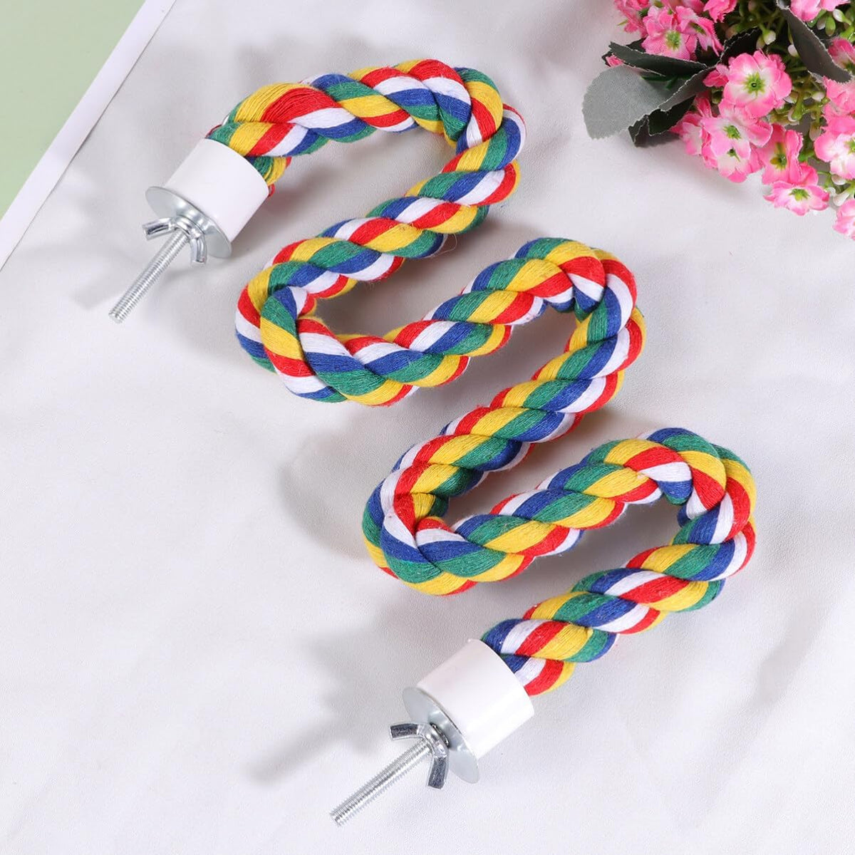 Colorful Bird Rope Perch Stand, Birdcage Swing Spiral Toys, Bird Bungee Rope Perches Toys Cage