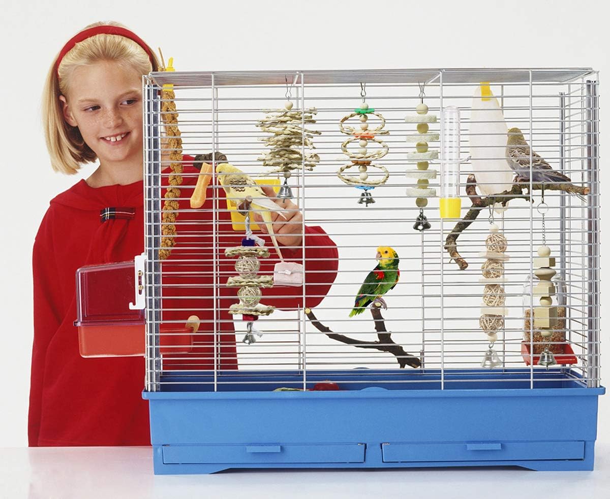 BWOGUE 7 Pack Bird Parrot Toys - Natural Wood Chewing, Climbing, Hanging & Hammock Toys for Small