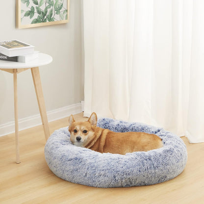 Bedfolks Calming Donut Dog Bed, 30 Inches Round Fluffy Dog Beds for Medium Dogs, Anti-Anxiety Plush