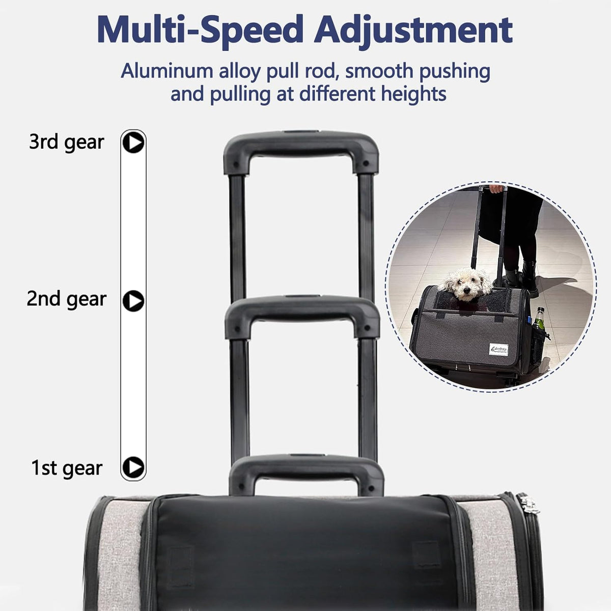 Dog Travel Bag with Removable Rolling Wheels, Airline Approved Pet Carrier, Foldable Cat Bag with