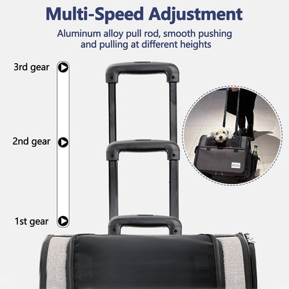Dog Travel Bag with Removable Rolling Wheels, Airline Approved Pet Carrier, Foldable Cat Bag with