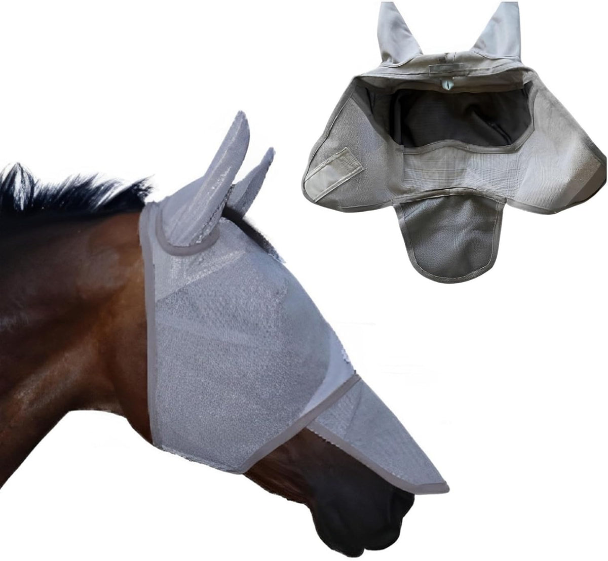 Horse Fly Mask with Nose Cover and Ears | 95% UV Eye Protection | Built-in Visor | Breathable