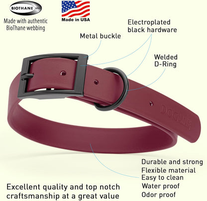 Dogline Biothane Waterproof Dog Collar Strong Coated Nylon Webbing with Black Hardware Odor- Proof