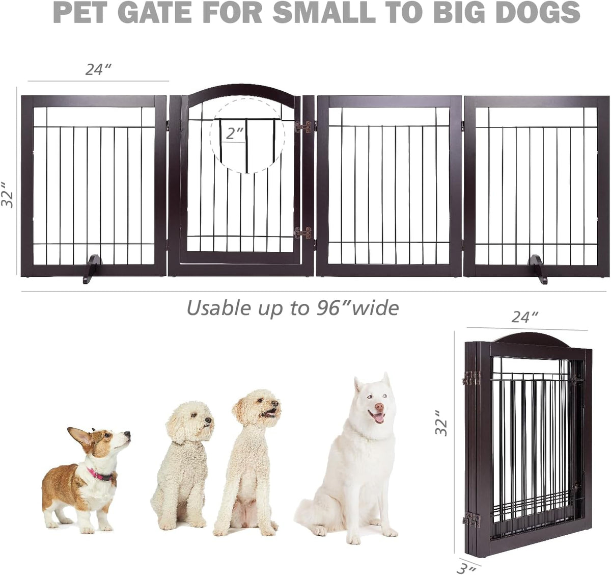 SPIRICH 96-inch Extra Wide 30-inches Tall Dog Gate with Door Walk Through, Freestanding Wire Pet