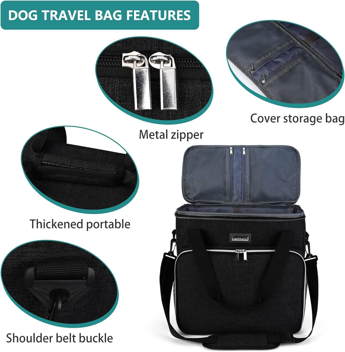 BAGLHER Dog Travel Bag, Pet Travel Bag (All Pet Travel Supplies), with 2 Pet Food Containers and 2
