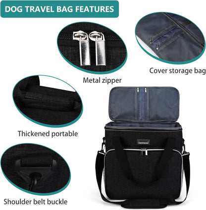 BAGLHER Dog Travel Bag, Pet Travel Bag (All Pet Travel Supplies), with 2 Pet Food Containers and 2