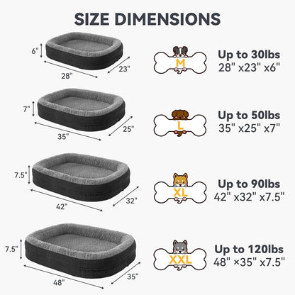 JOEJOY Orthopedic Dog Beds Large Sized Dog, Egg-Crate Memory Foam Pet Couch Bed with Bolster Sides