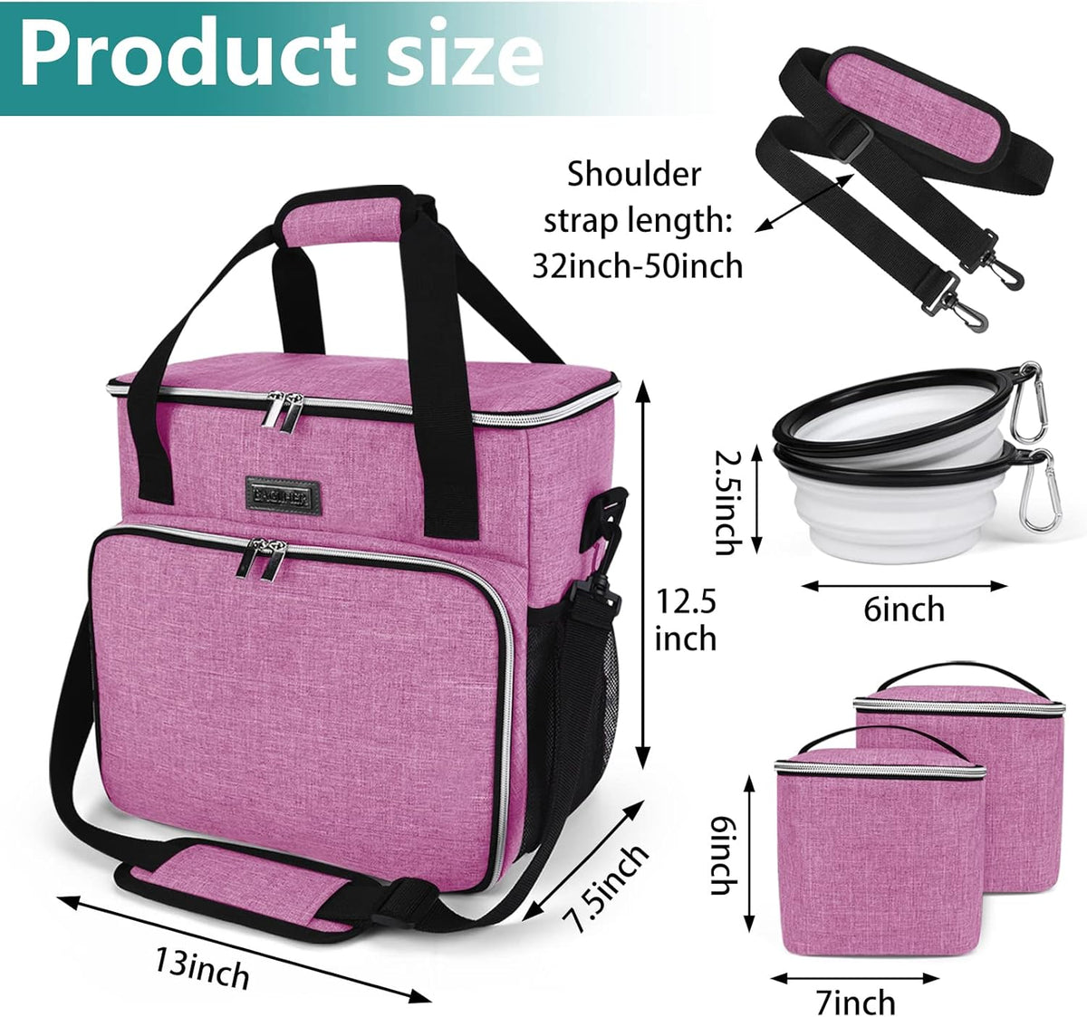 BAGLHER Dog Travel Bag, Pet Travel Bag (ALL Pet Travel Supplies), With 2 Pet Food Containers and 2