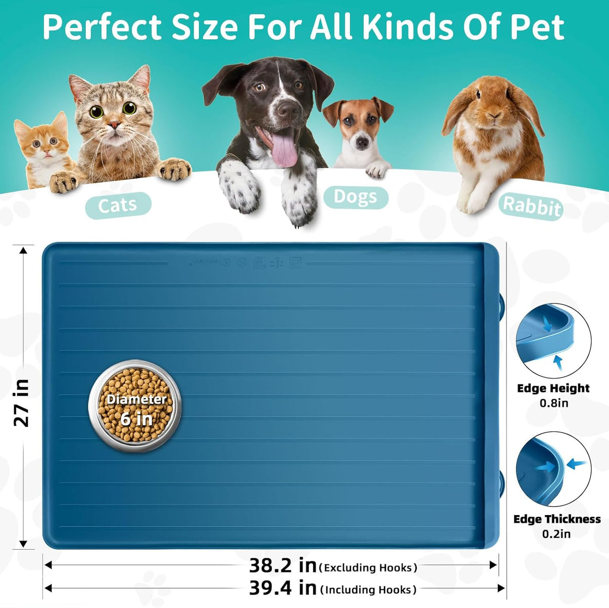 Dog Mat for Food and Water - 39.4" x 27" Large Pet Feeding Mats with Residue Collection Pocket