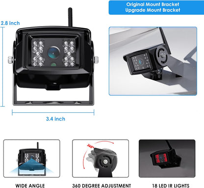 Digital Wireless Backup Camera System Kit, IP69K Waterproof Wireless 2 Rear View Camera + 7?™â€?LCD